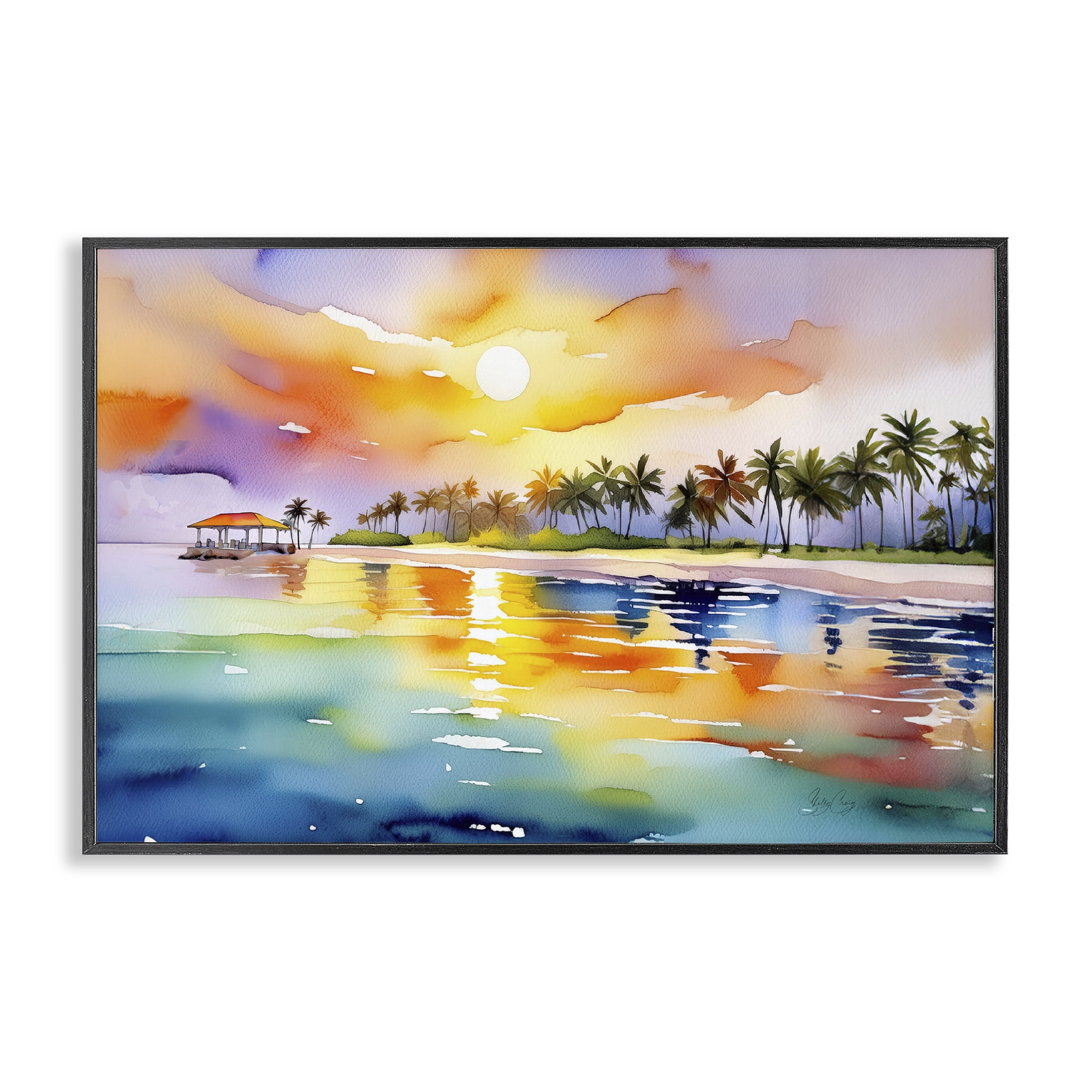 Stupell Industries Caribbean Calm Sunset Black Framed Giclee Art, design by Shelly Craig