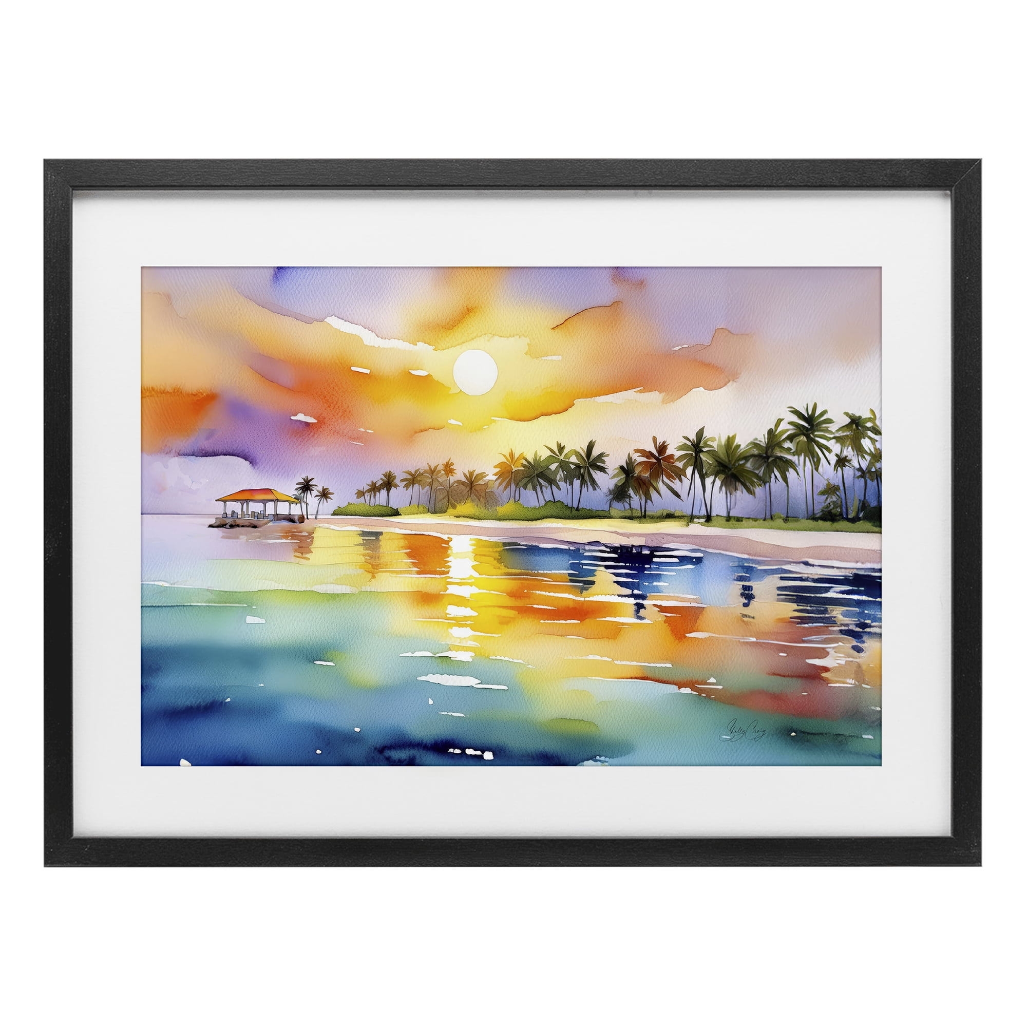 Stupell Industries Caribbean Calm Sunset Black Framed Print Under Glass, design by Shelly Craig