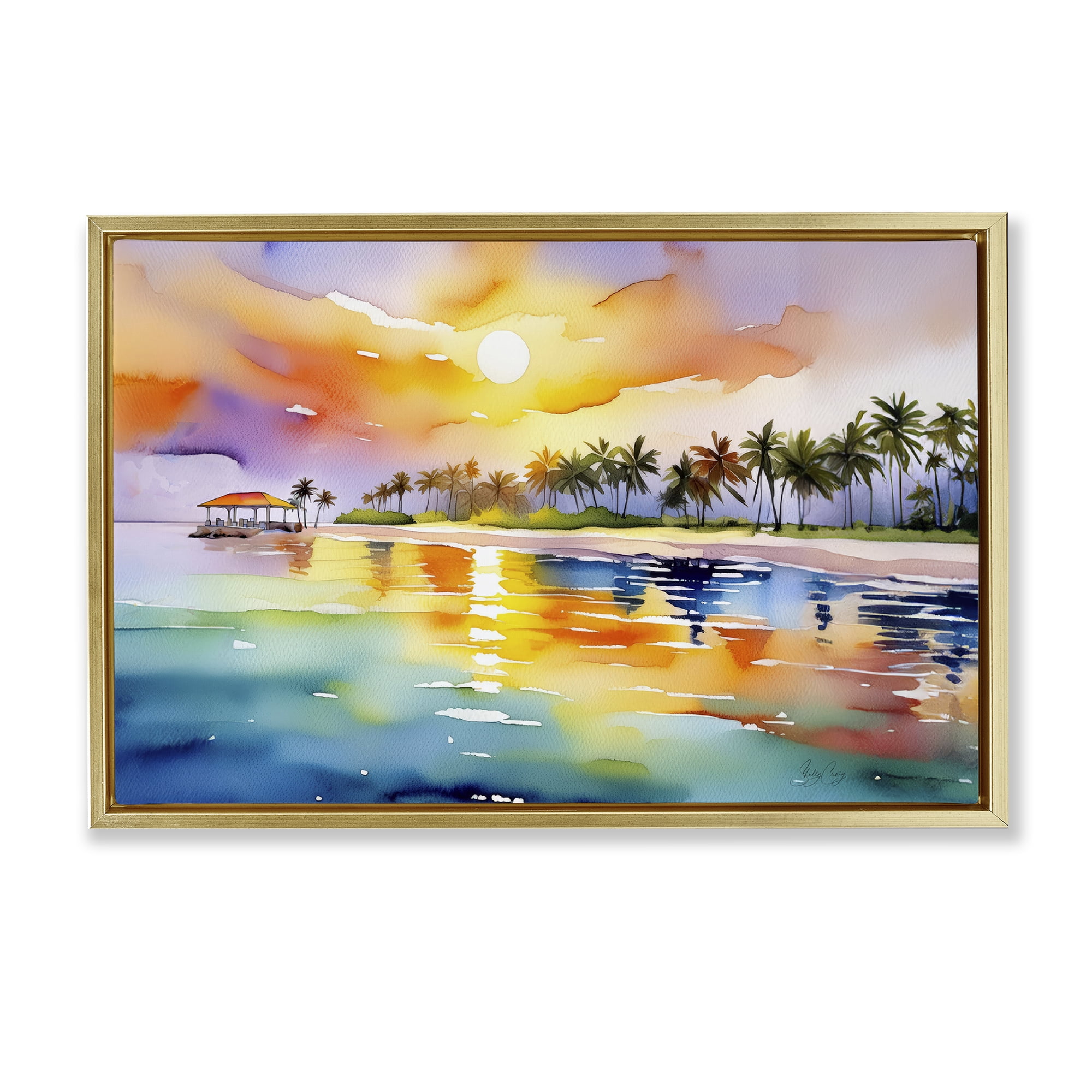 Stupell Industries Caribbean Calm Sunset Gold Framed Floater Canvas Wall Art, design by Shelly Craig