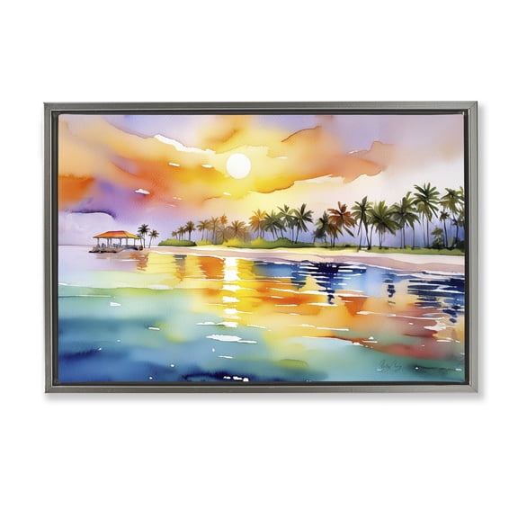 Stupell Industries Caribbean Calm Sunset Gray Framed Floater Canvas Wall Art, design by Shelly Craig