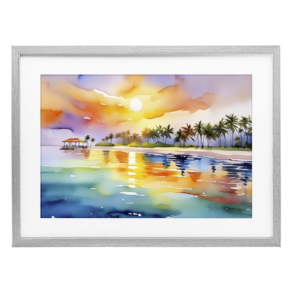 Stupell Industries Caribbean Calm Sunset Gray Framed Print Under Glass, design by Shelly Craig