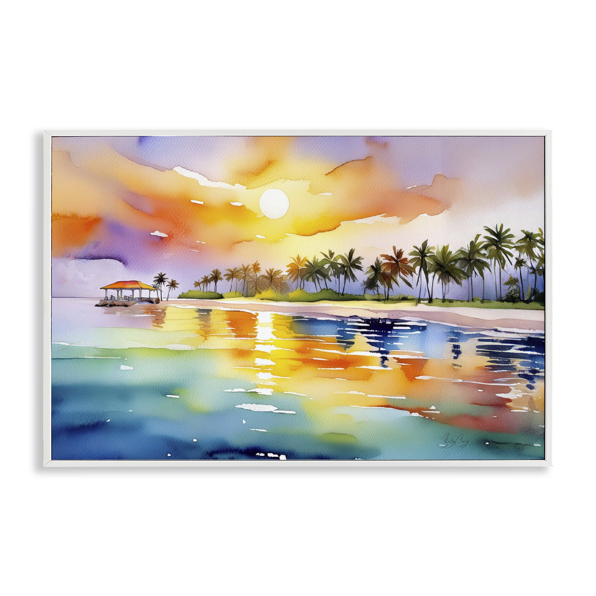 Stupell Industries Caribbean Calm Sunset White Framed Giclee Art, design by Shelly Craig