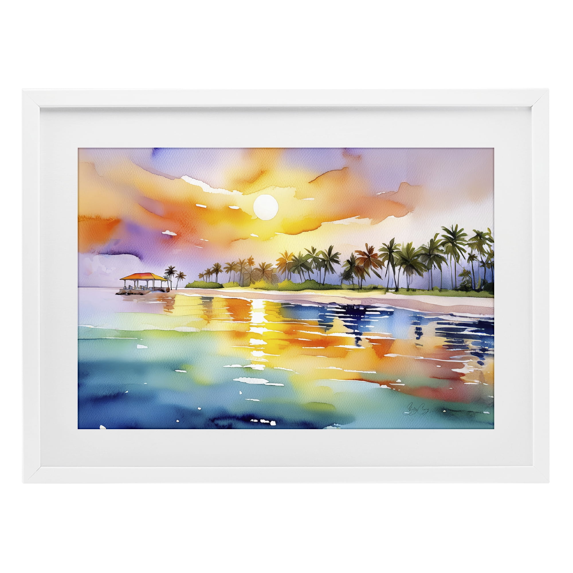 Stupell Industries Caribbean Calm Sunset White Framed Print Under Glass, design by Shelly Craig
