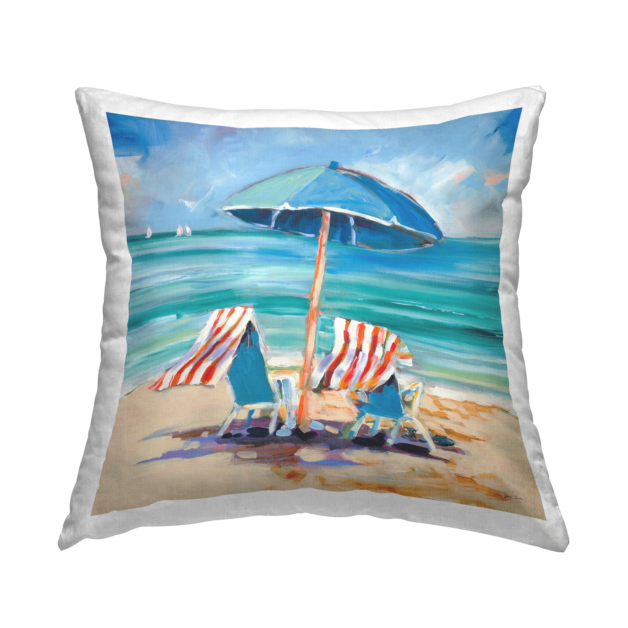 Stupell Industries Caribbean Delight Beach Scenery Square Decorative Printed Throw Pillow, 18 x 18