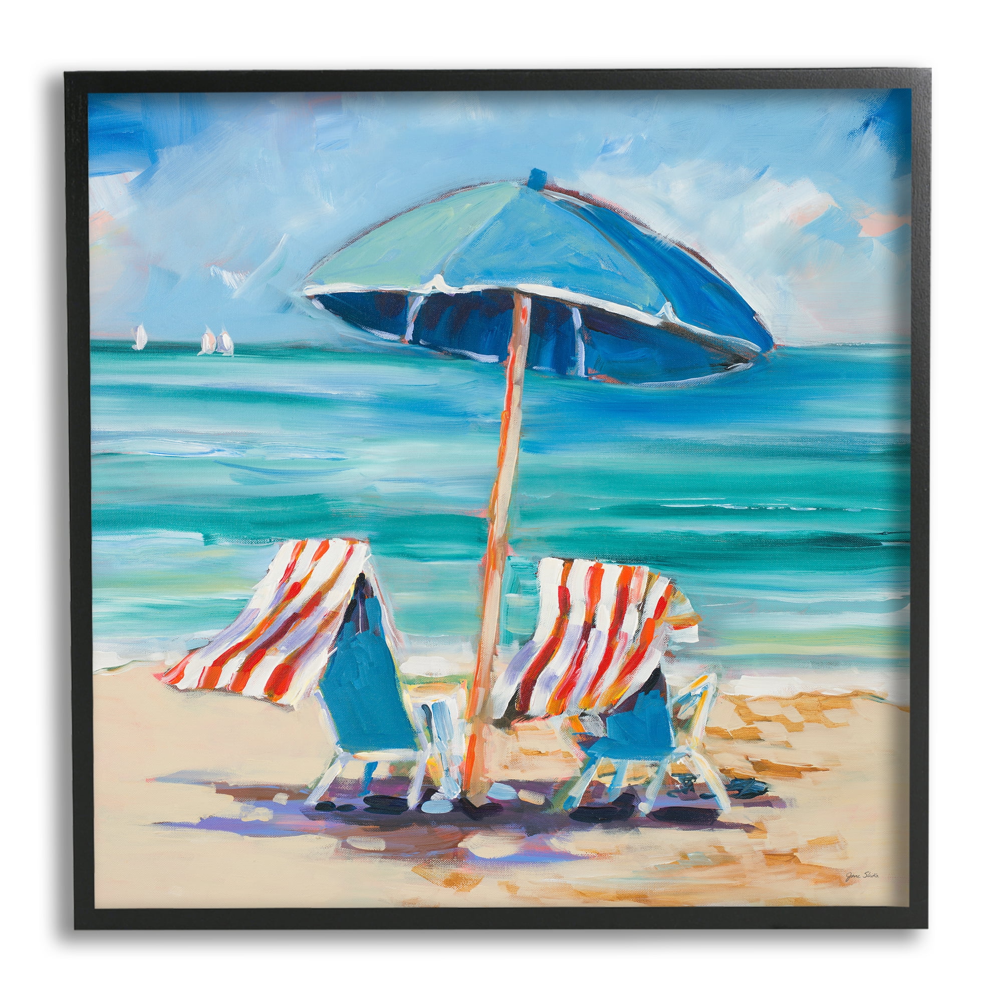 Caribbean Delight Blue and Red Landscape Print with Black Frame