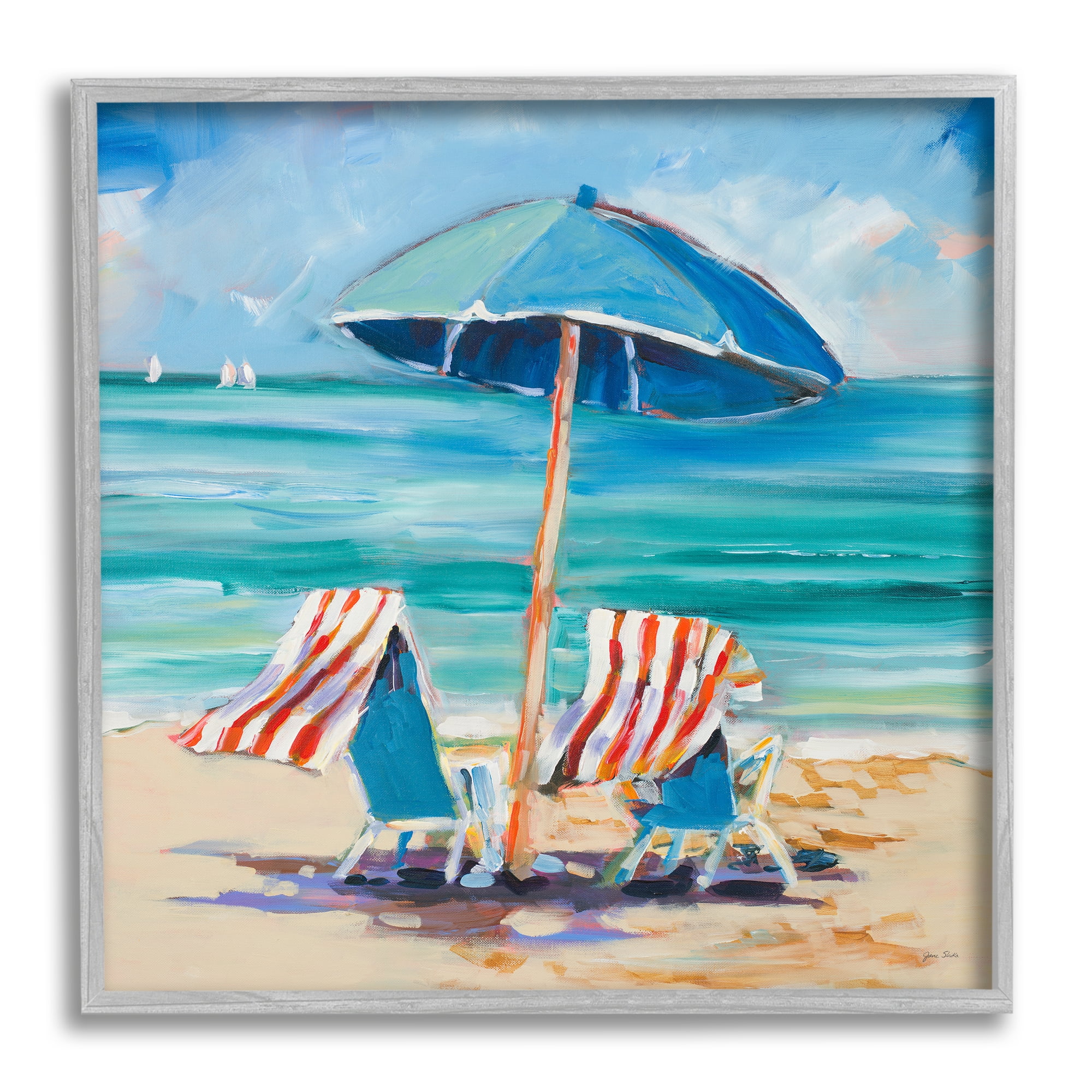 Stupell Industries Caribbean Delight Scenery Nature Painting Gray Framed Art Print Wall Art, 24 x 24