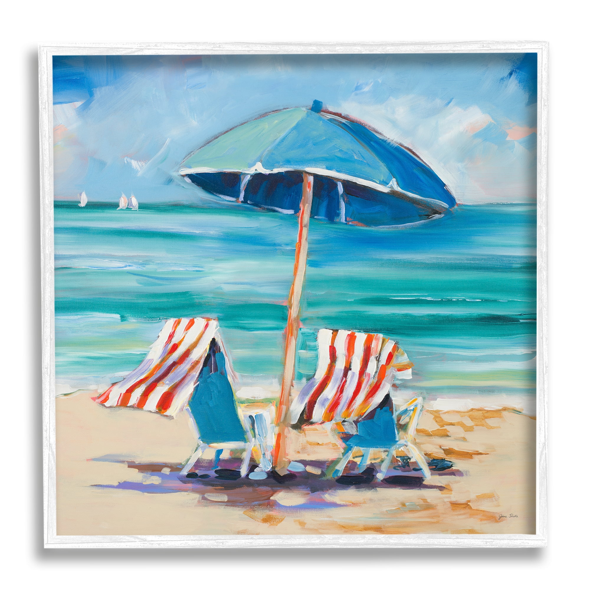 Stupell Industries Caribbean Delight Scenery Nature Painting White Framed Art Print Wall Art, 12 x 12