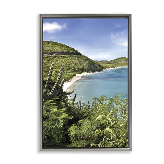 Stupell Industries Caribbean Overlook View Gray Framed Floater Canvas Wall Art, design by Seven Trees Design