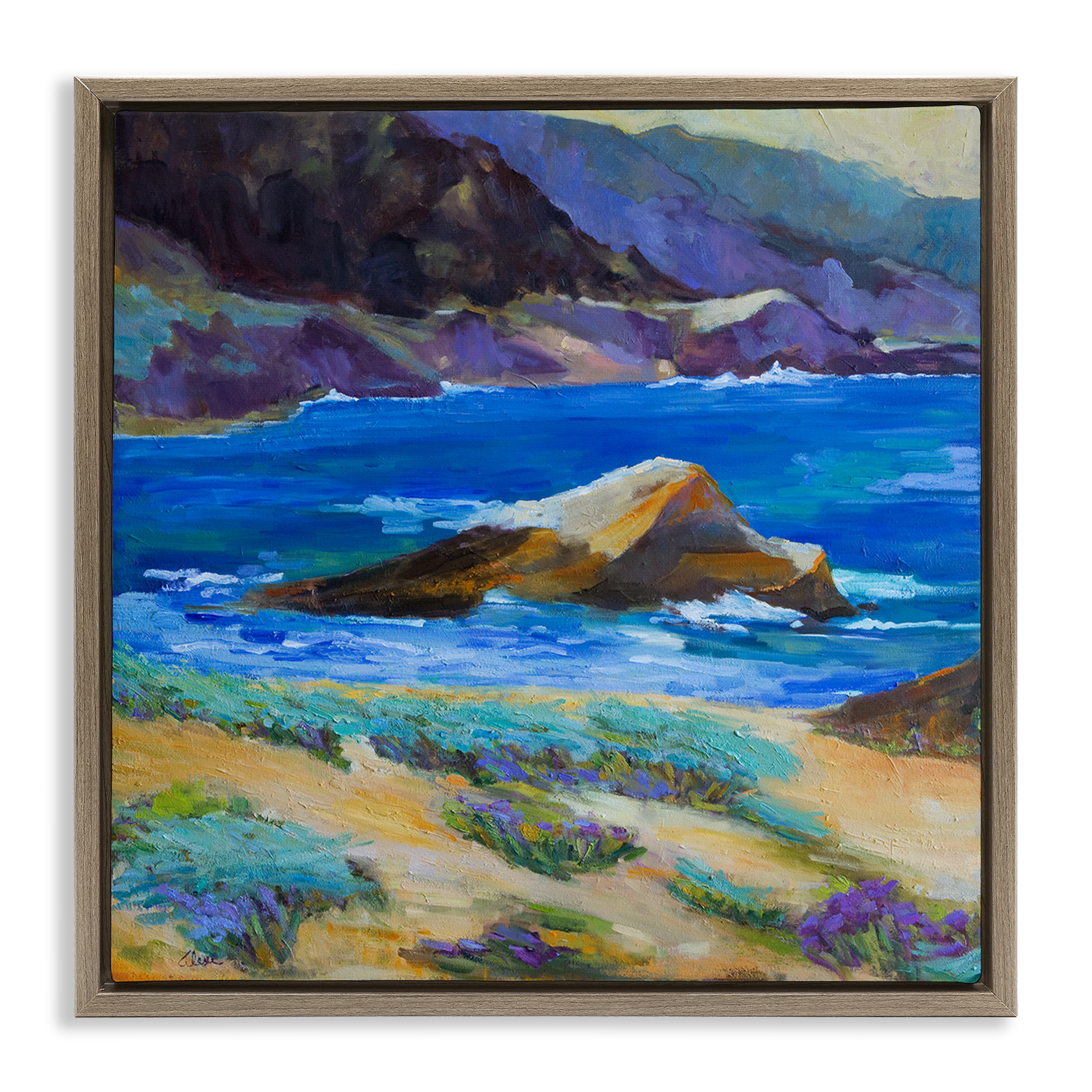 Stupell Industries Carmel Cove Landscape Landscape & Nature Painting Brown Floater Framed Canvas Art Print Wall Art, 25 x 25
