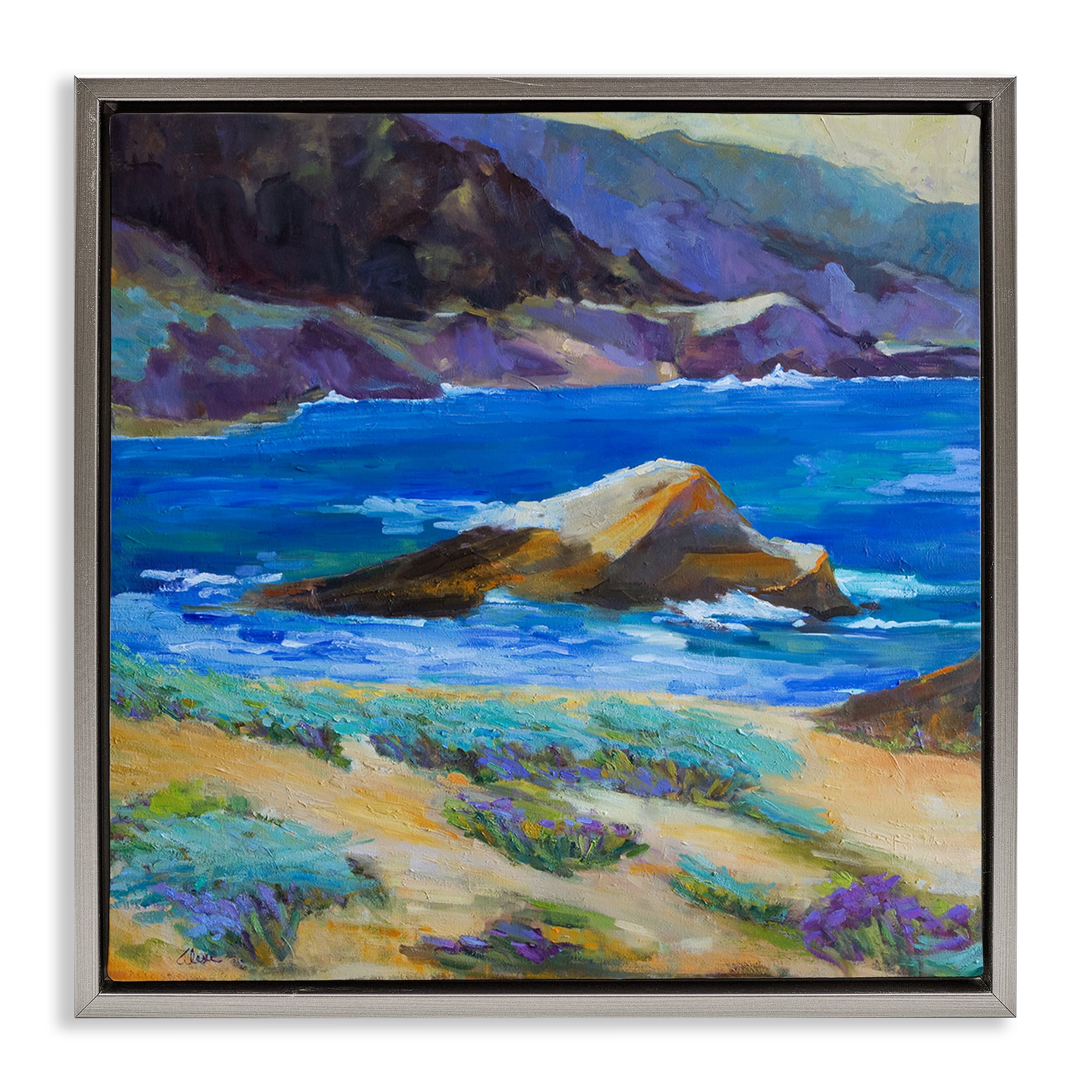 Stupell Industries Carmel Cove Landscape Landscape & Nature Painting Gray Floater Framed Canvas Art Print Wall Art, 25 x 25