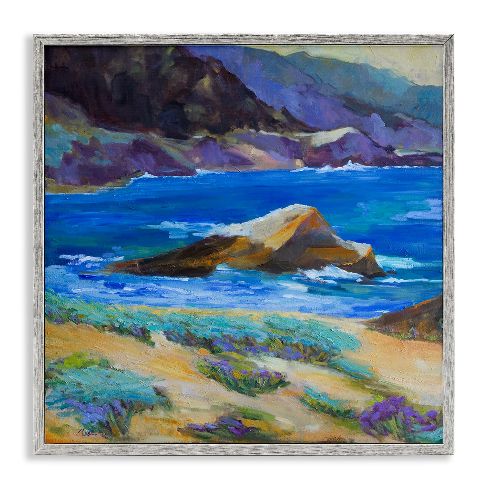 Stupell Industries Carmel Cove Landscape Landscape & Nature Painting Gray Framed Art Print Wall Art, 12 x 12