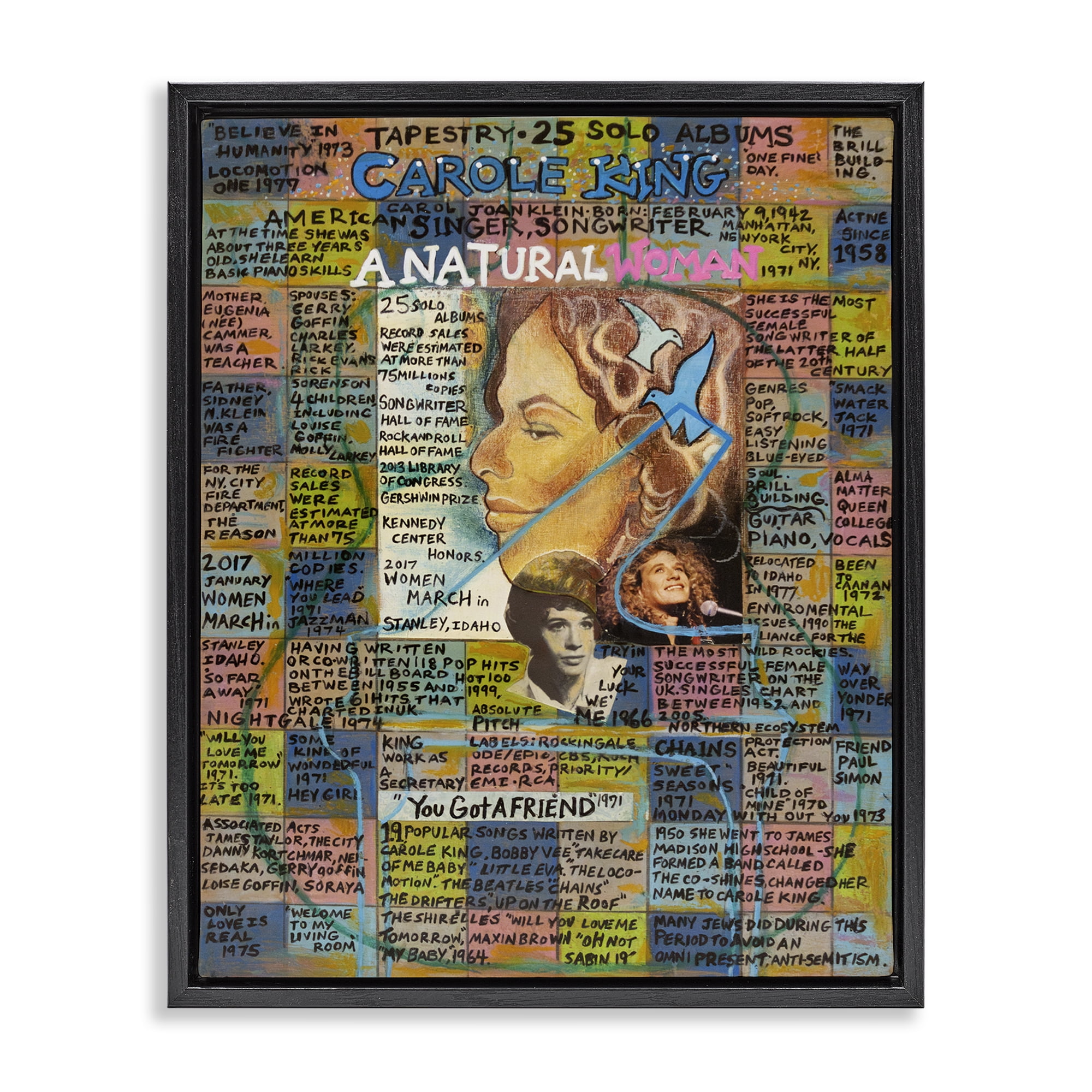 Stupell Industries Carole King Collage People Drawing Black Floater Framed Canvas Art Print Wall Art, 17 x 21