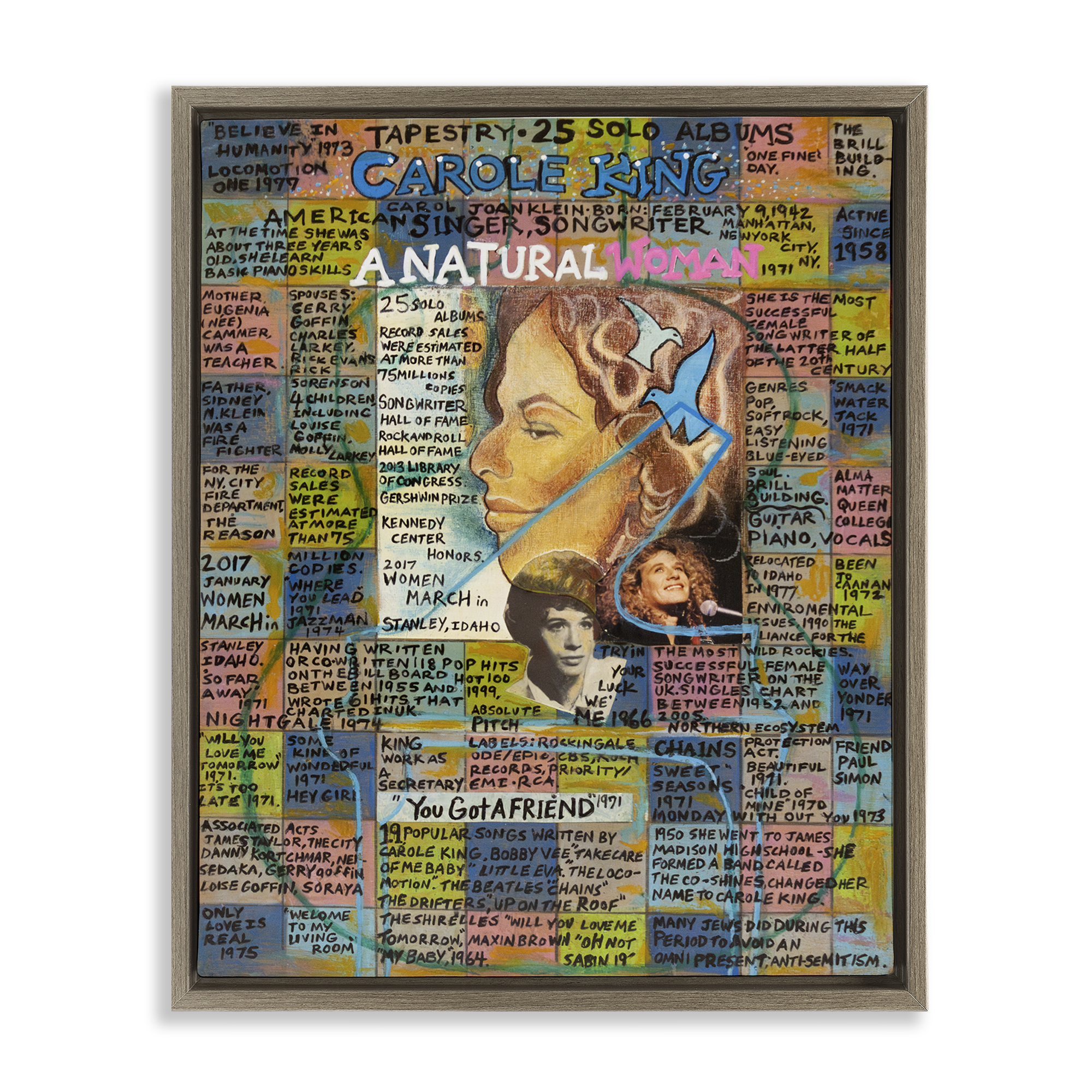 Stupell Industries Carole King Collage People Drawing Brown Floater Framed Canvas Art Print Wall Art, 17 x 21