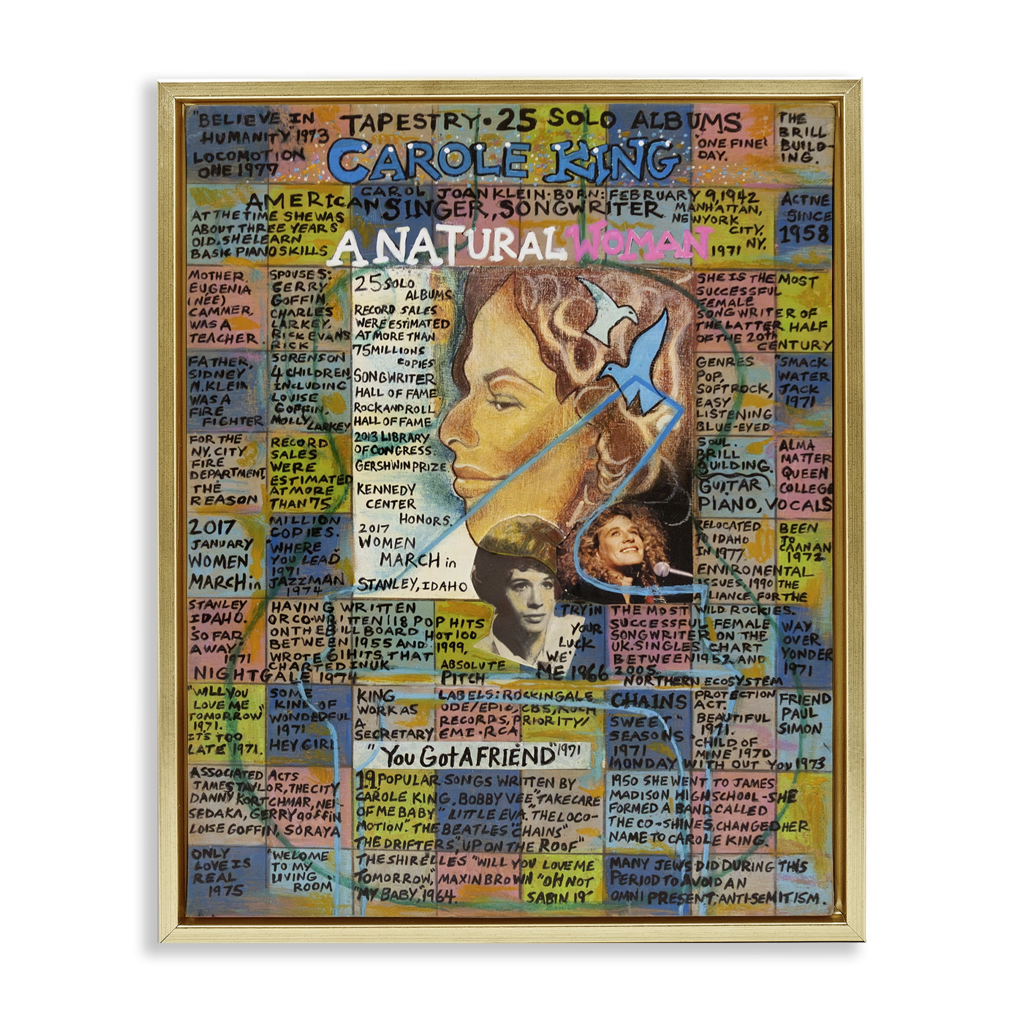 Stupell Industries Carole King Collage People Drawing Gold Floater Framed Canvas Art Print Wall Art, 17 x 21