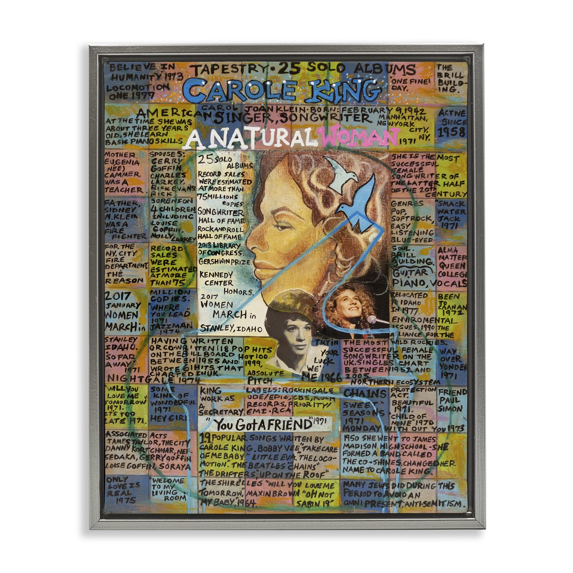 Stupell Industries Carole King Collage People Drawing Gray Floater Framed Canvas Art Print Wall Art, 17 x 21