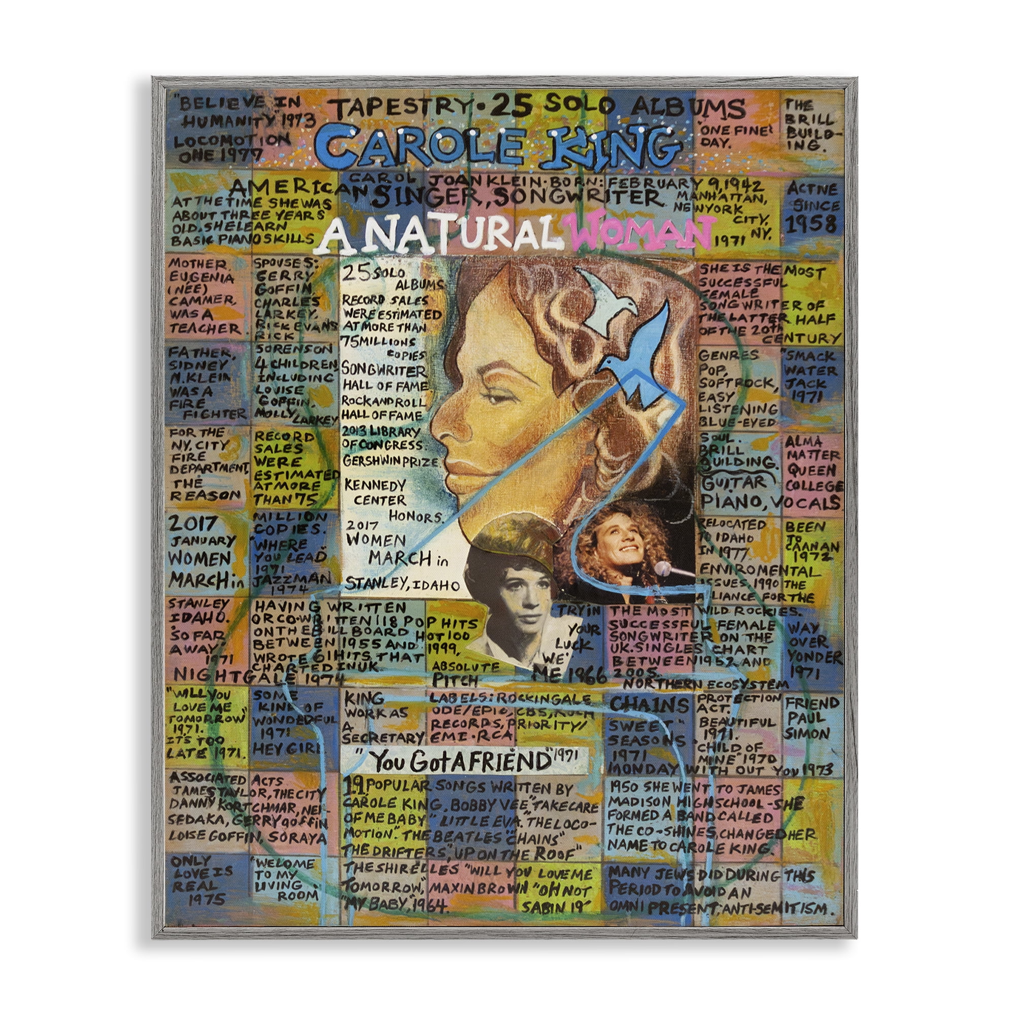 Stupell Industries Carole King Collage People Drawing Gray Framed Art Print Wall Art, 24 x 30