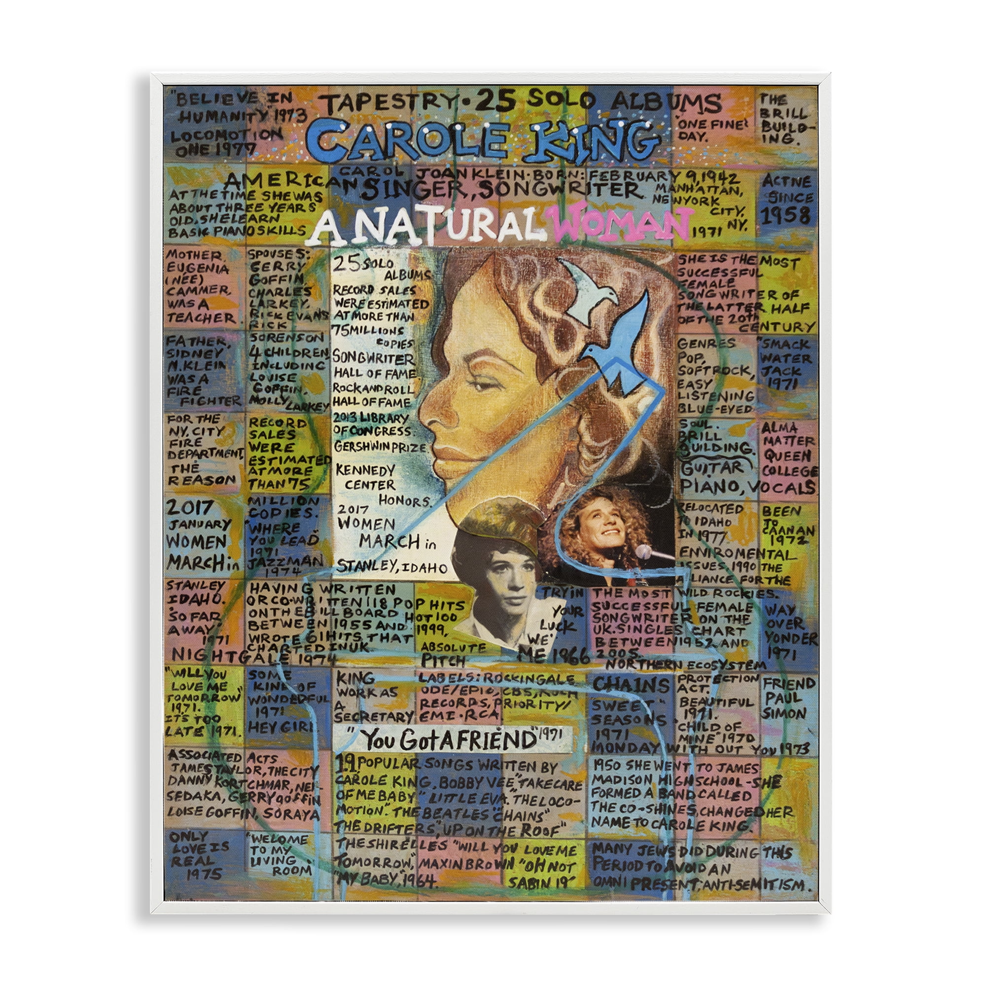Stupell Industries Carole King Collage People Drawing White Framed Art Print Wall Art, 24 x 30