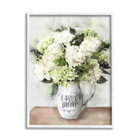 Stupell Industries Carpe Diem Motivation with White Hydrangea Bouquet, 24 x 30,Design by Ziwei Li