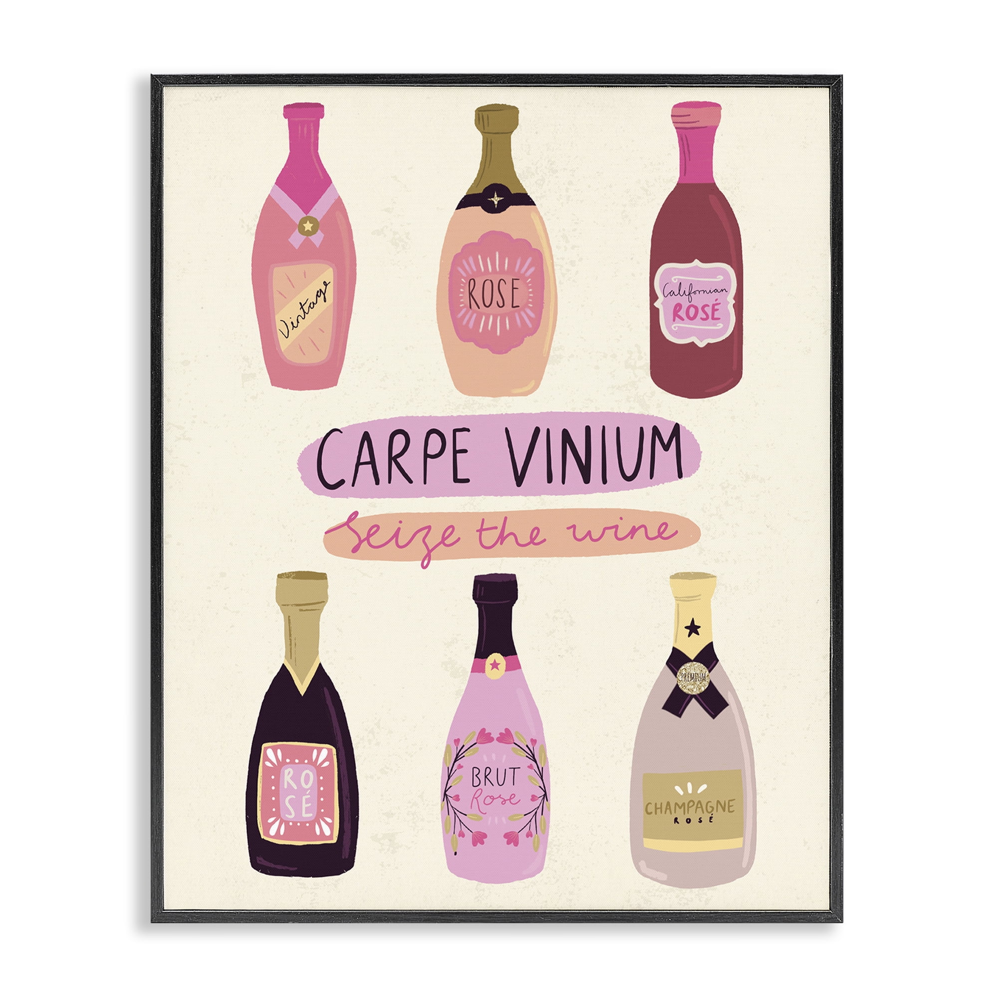Stupell Industries Carpe Vinium Seize the Wine Food & Beverage Painting Black Framed Art Print Wall Art, 16 x 20
