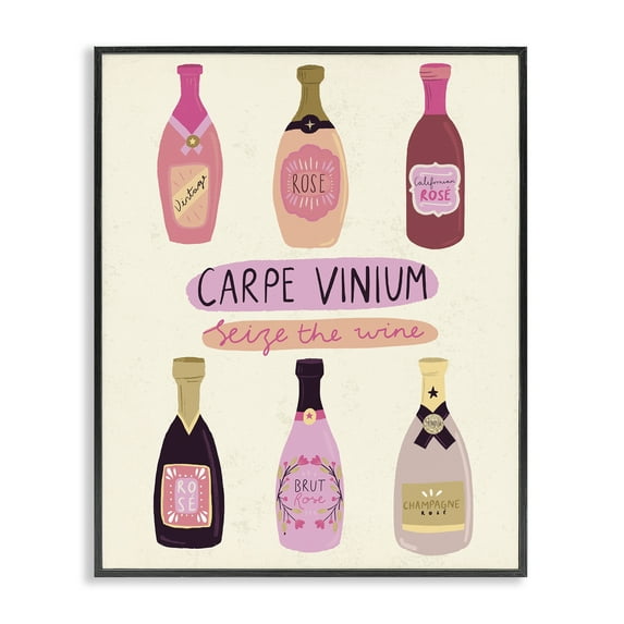 Stupell Industries Carpe Vinium Seize the Wine Food & Beverage Painting Black Framed Art Print Wall Art, 16 x 20