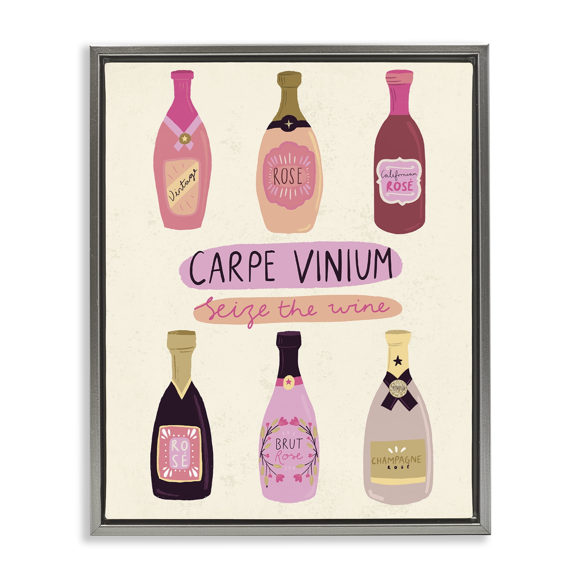 Stupell Industries Carpe Vinium Seize the Wine Food & Beverage Painting Gray Floater Framed Canvas Art Print Wall Art, 25 x 31