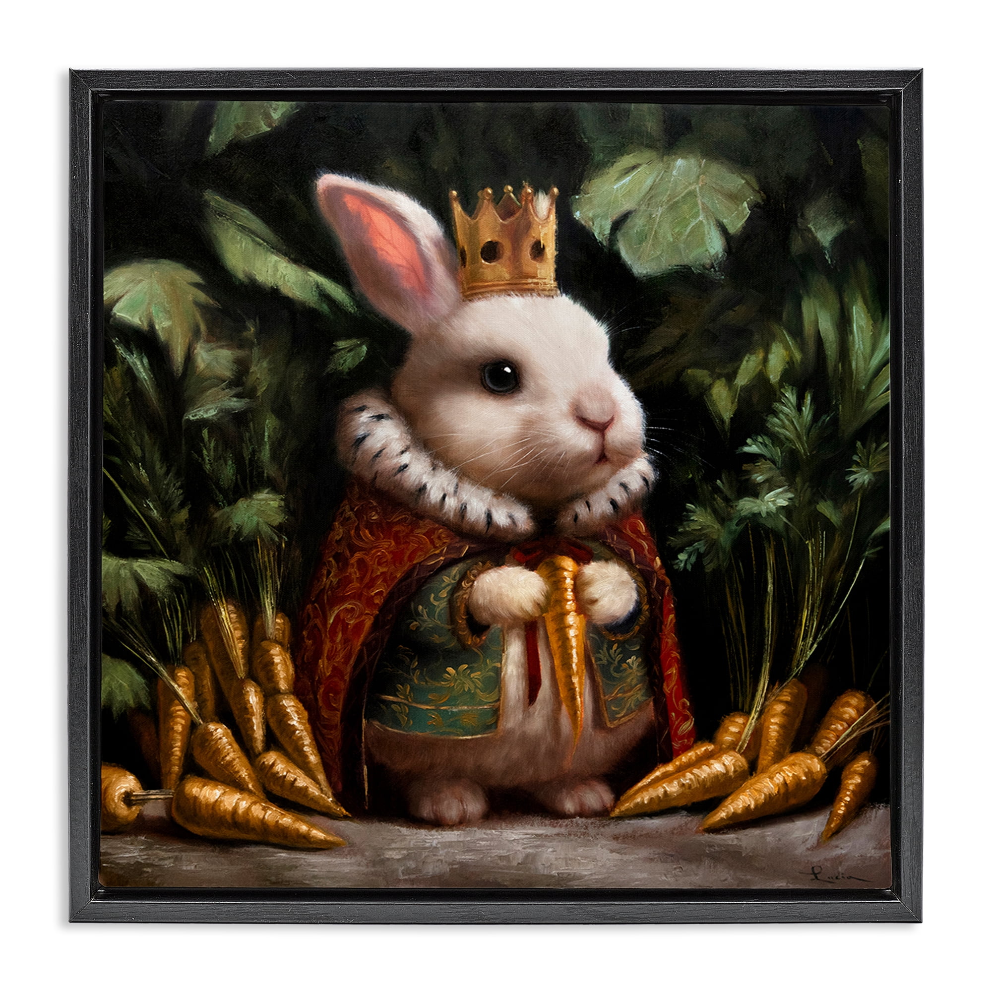 Stupell Industries Carrot Gold Royal Rabbit Black Framed Floater Canvas Wall Art, design by Lucia Heffernan