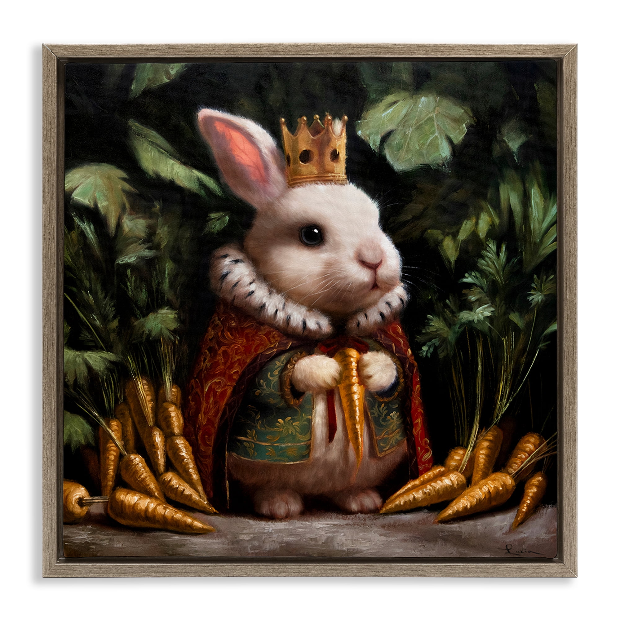 Stupell Industries Carrot Gold Royal Rabbit Brown Framed Floater Canvas Wall Art, design by Lucia Heffernan
