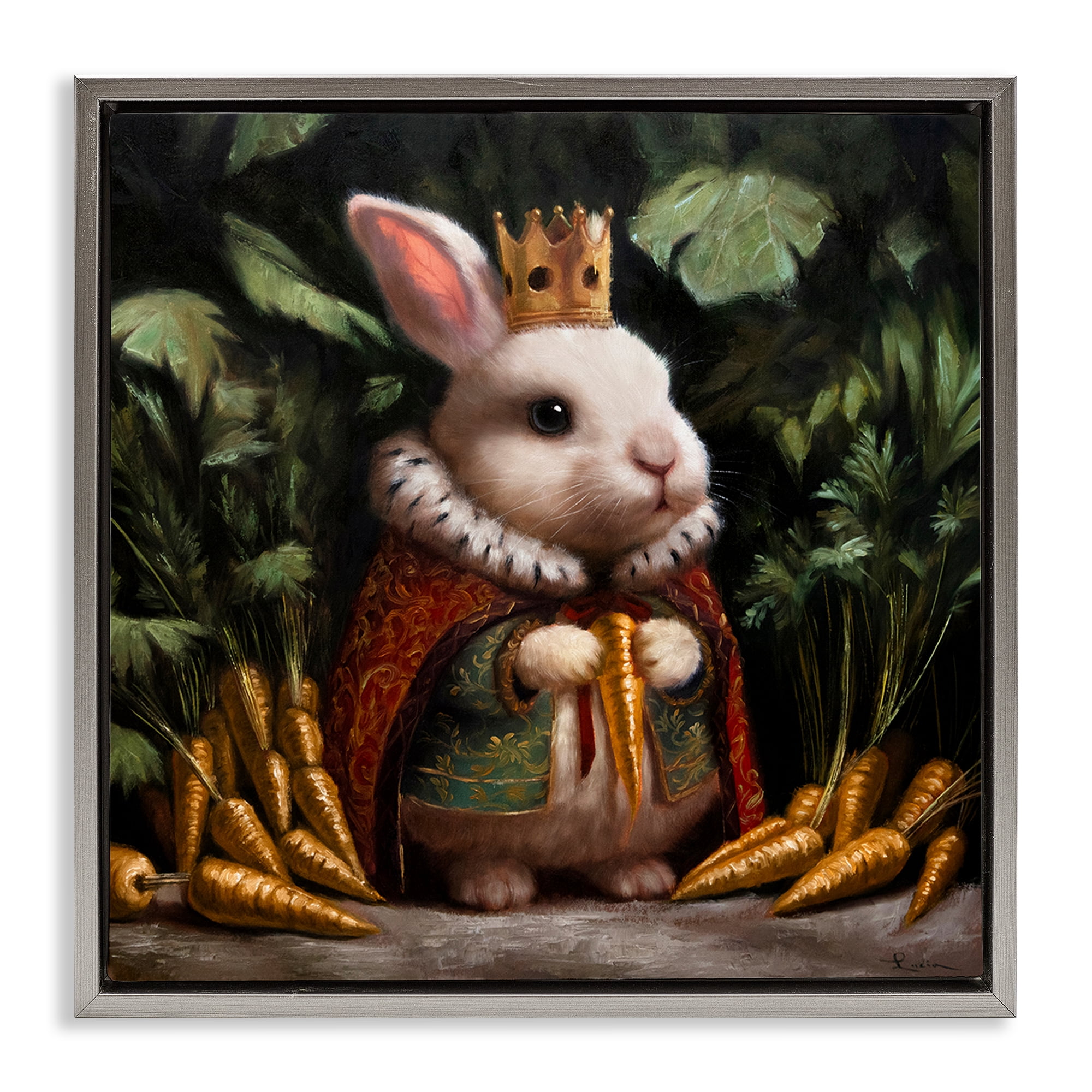 Stupell Industries Carrot Gold Royal Rabbit Gray Framed Floater Canvas Wall Art, design by Lucia Heffernan