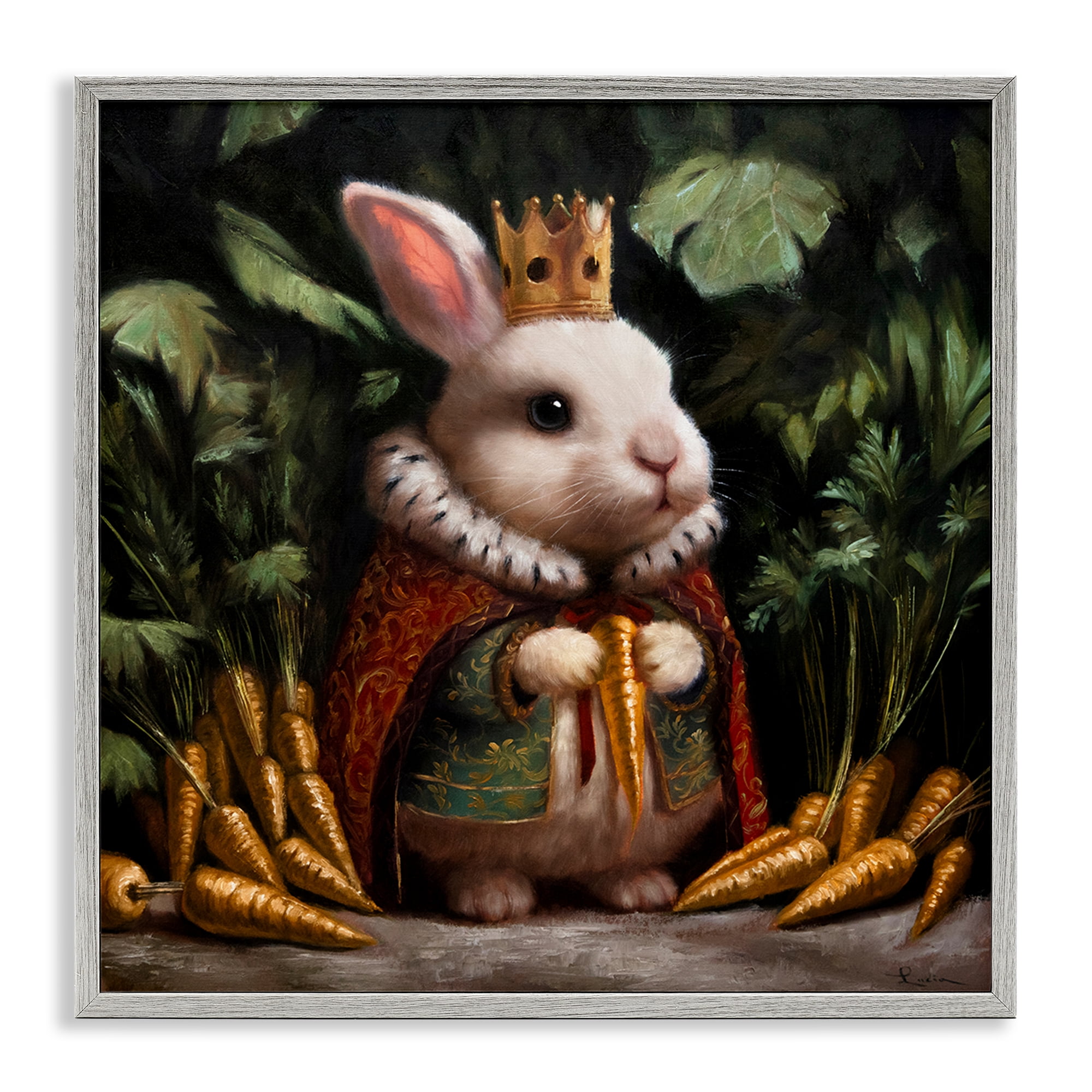 Stupell Industries Carrot Gold Royal Rabbit Gray Framed Giclee Art, design by Lucia Heffernan