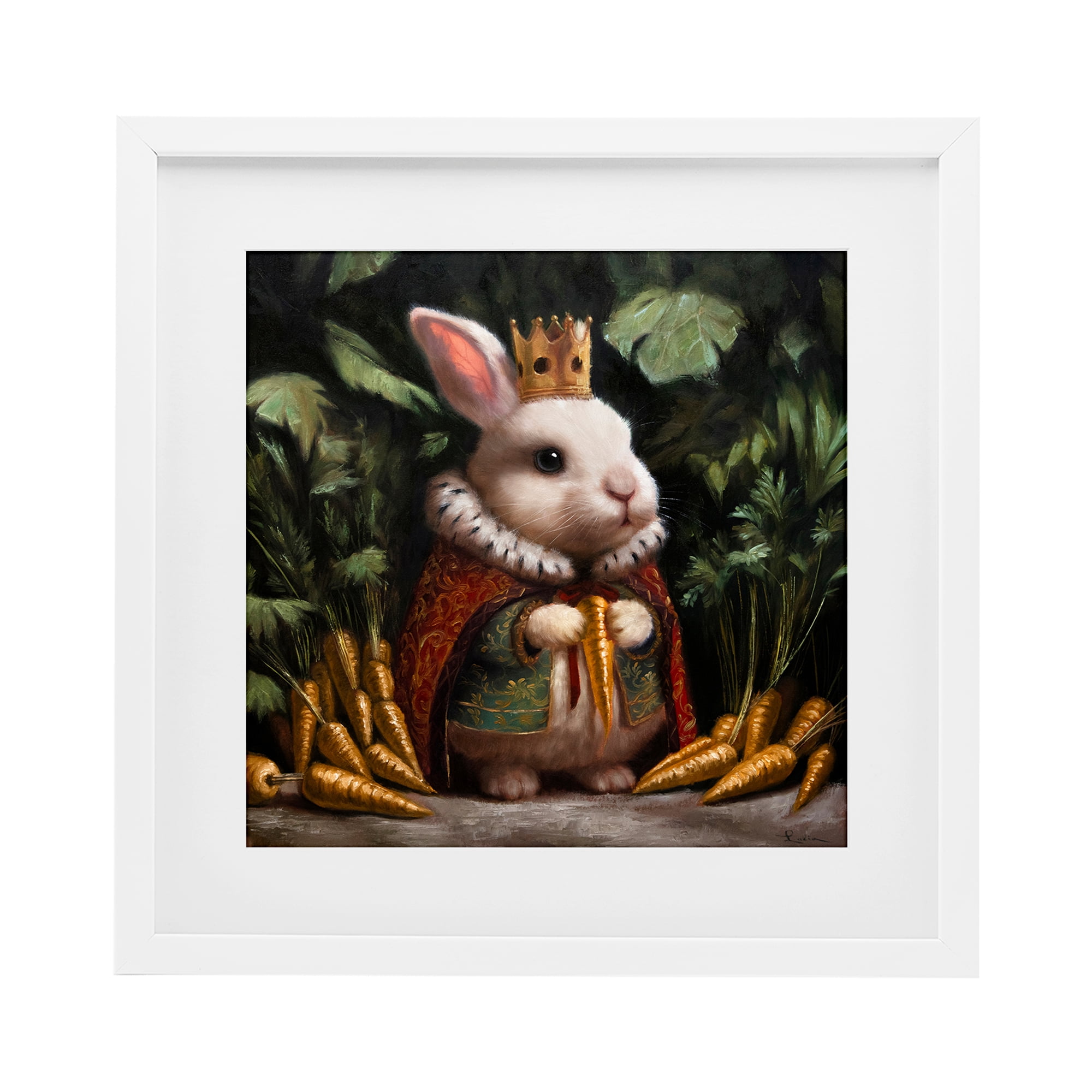 Stupell Industries Carrot Gold Royal Rabbit White Framed Print Under Glass, design by Lucia Heffernan