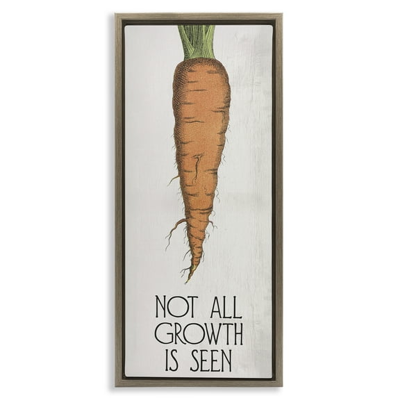 Stupell Industries Carrot & Inspiring Growth Food & Beverage Painting Brown Floater Framed Canvas Art Print Wall Art, 11 x 25