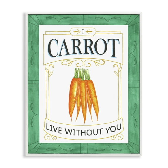 Stupell Industries Carrot Live Without You Pun White Framed Giclee Art design by Lara Beeston, 20 x 16
