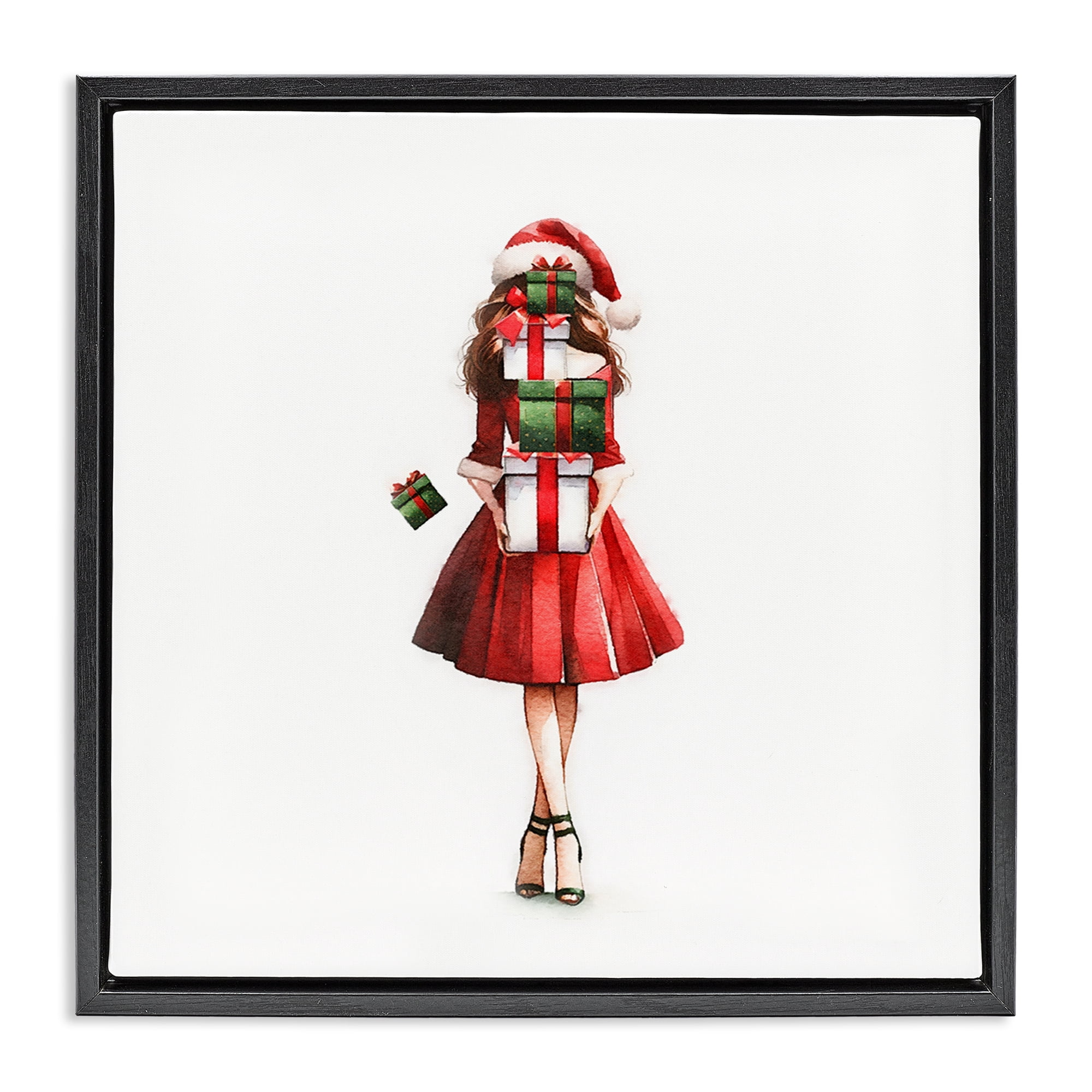 Stupell Industries Carrying Christmas Fun Holiday Painting Black Floater Framed Canvas Art Prints Wall Art, 18 x 18