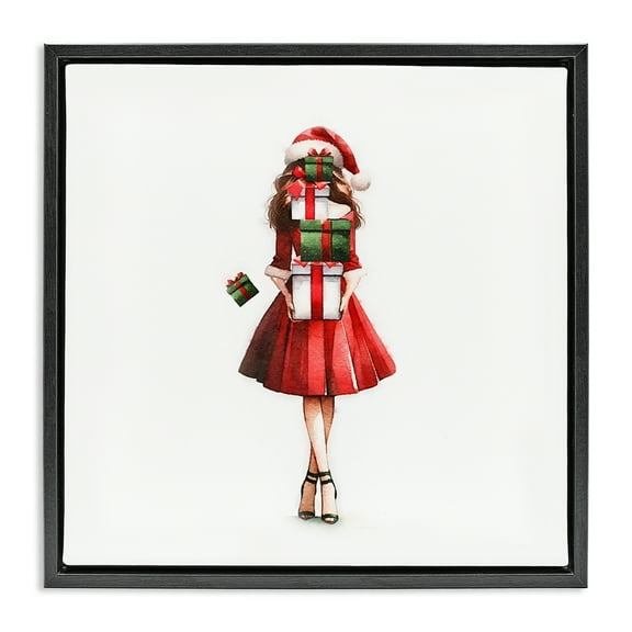 Stupell Industries Carrying Christmas Fun Holiday Painting Black Floater Framed Canvas Art Prints Wall Art, 18 x 18