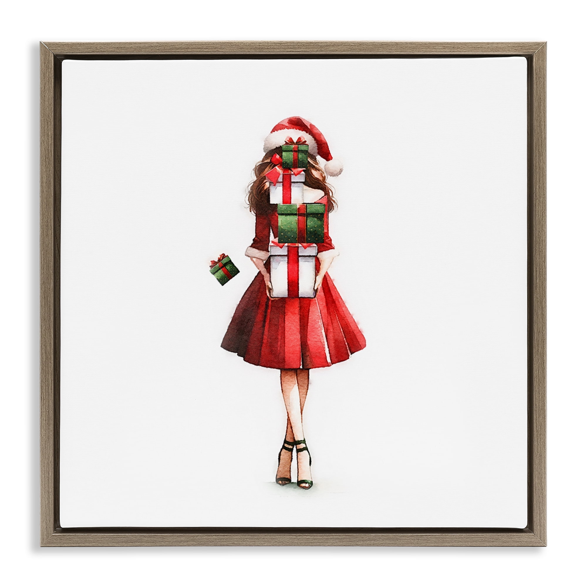 Stupell Industries Carrying Christmas Fun Holiday Painting Brown Floater Framed Canvas Art Prints Wall Art, 18 x 18