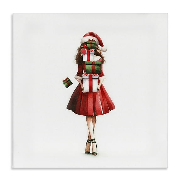 Stupell Industries Carrying Christmas Fun Holiday Painting Gallery Wrapped Canvas Art Prints Wall Art, 17 x 17