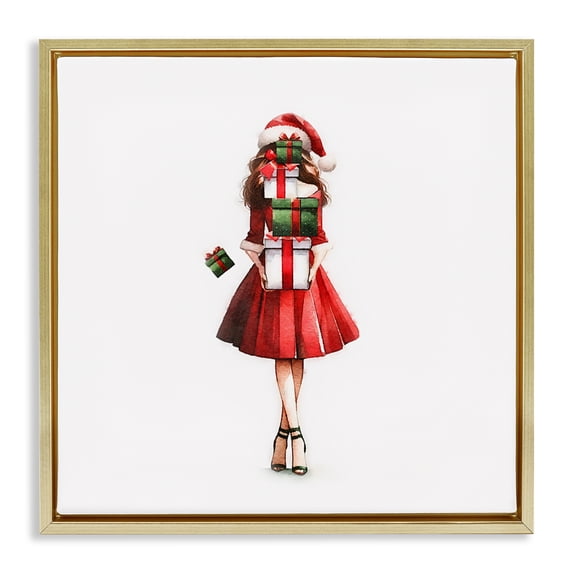 Stupell Industries Traditional Carrying Christmas Fun Gold Floating Frame Canvas Art, 18 x 18, by Amanda Greenwood
