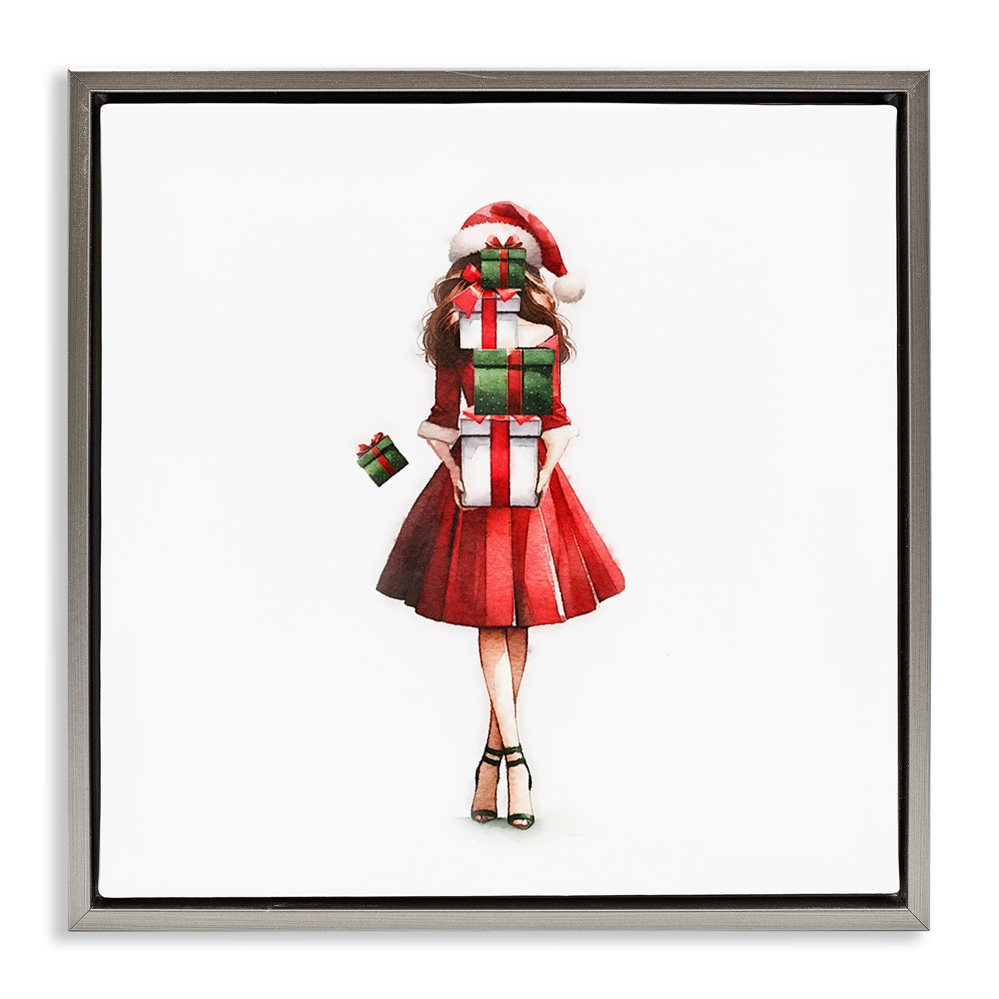 Stupell Industries Carrying Christmas Fun Holiday Painting Gray Floater Framed Canvas Art Prints Wall Art, 25 x 25