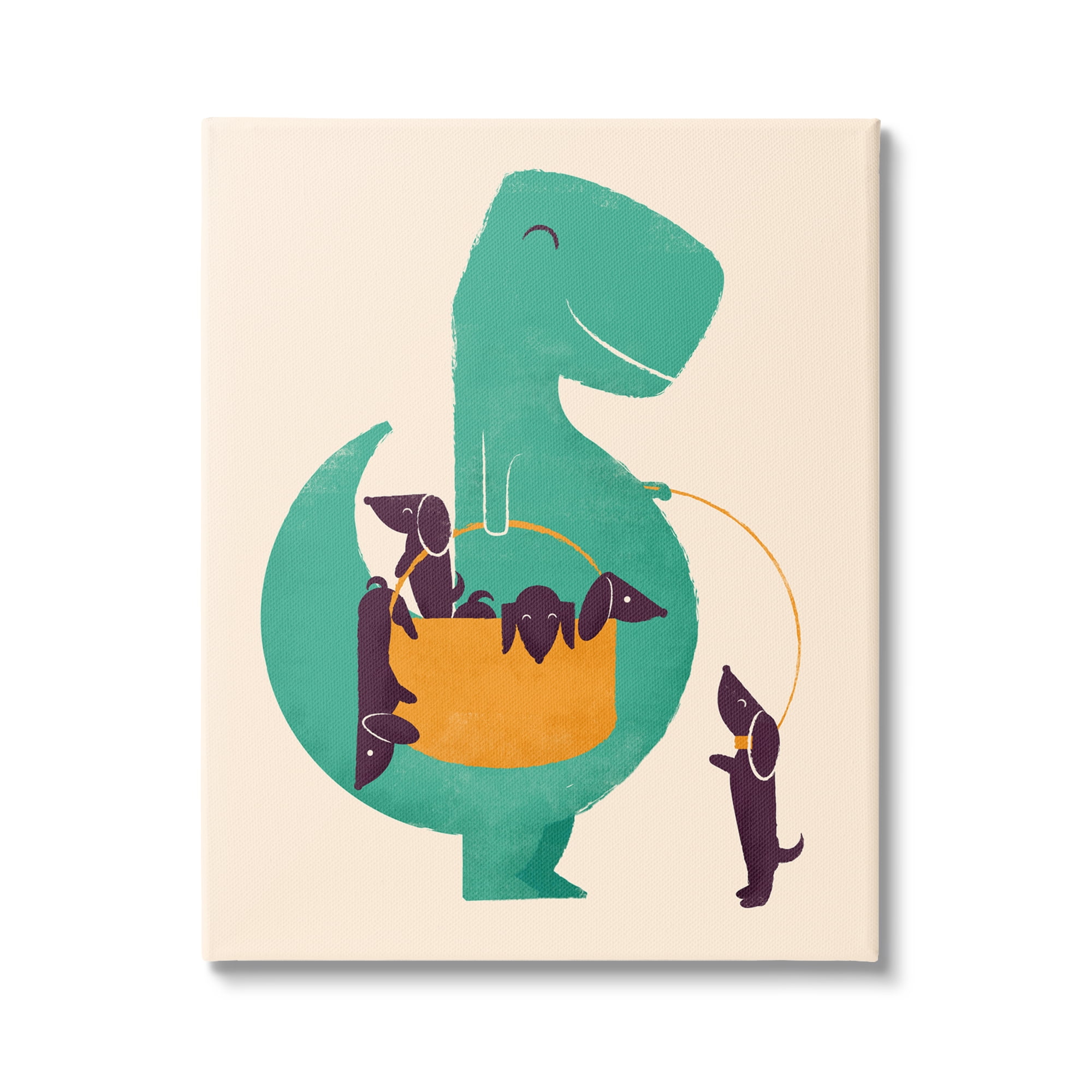 Stupell Industries Cartoon Dinosaur Dachshund Pet Dogs Puppies Basket Canvas Wall Art, 30 x 40, Design by Jay Fleck