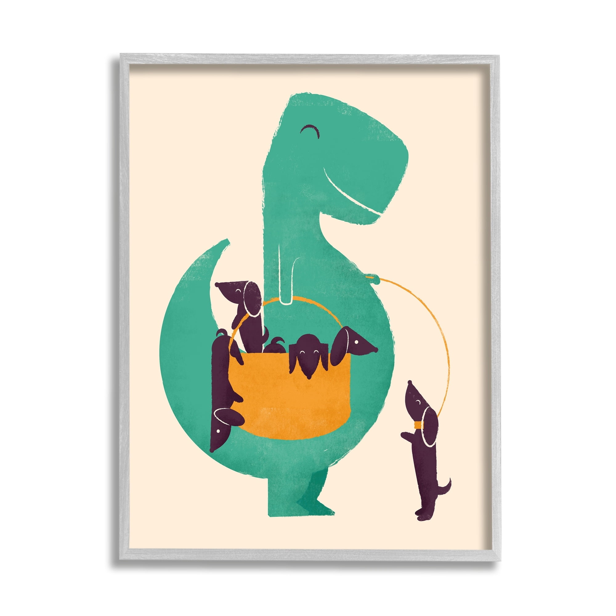 Stupell Industries Cartoon Dinosaur Dachshund Pet Dogs Puppies Basket Framed Wall Art, 11 x 14, Design by Jay Fleck