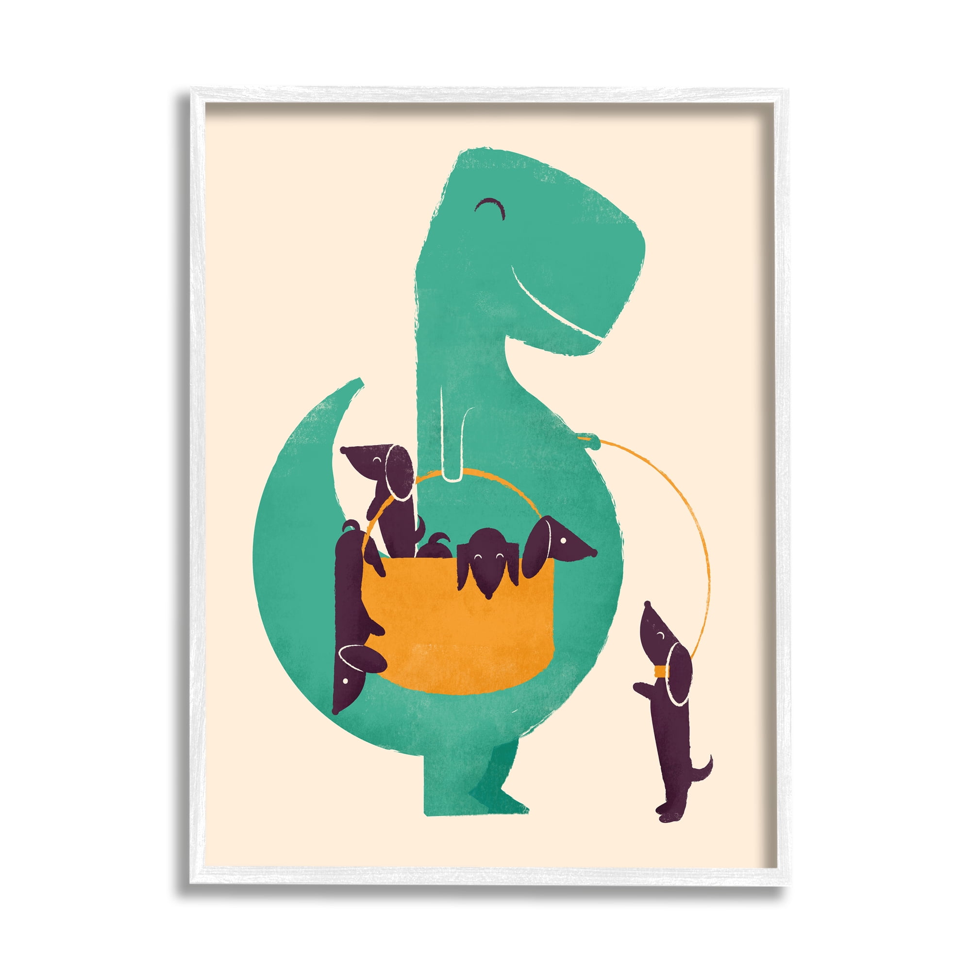 Stupell Industries Cartoon Dinosaur Dachshund Pet Dogs Puppies Basket Framed Wall Art, 11 x 14, Design by Jay Fleck