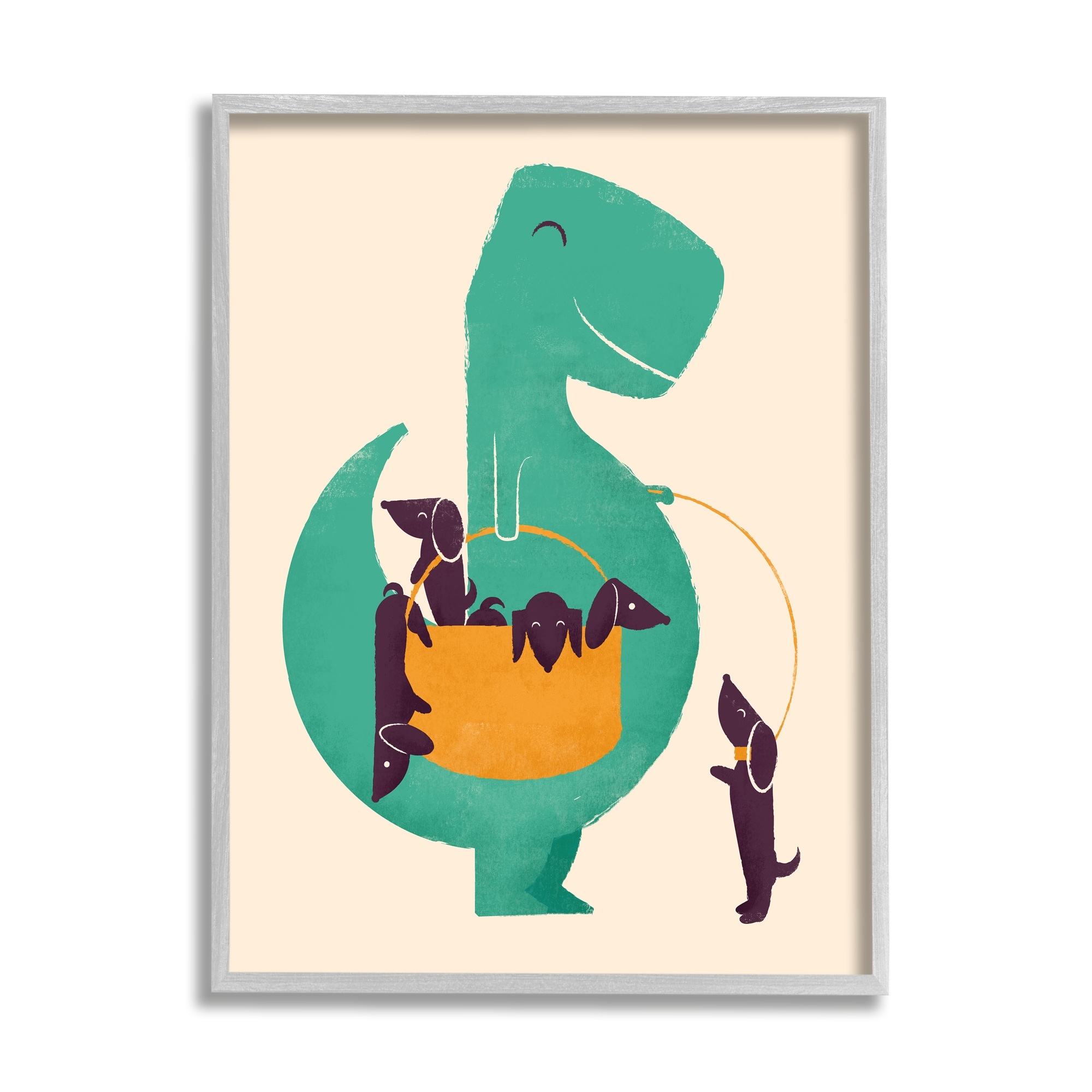 Stupell Industries Cartoon Dinosaur Dachshund Pet Dogs Puppies Basket Framed Wall Art, 16 x 20, Design by Jay Fleck