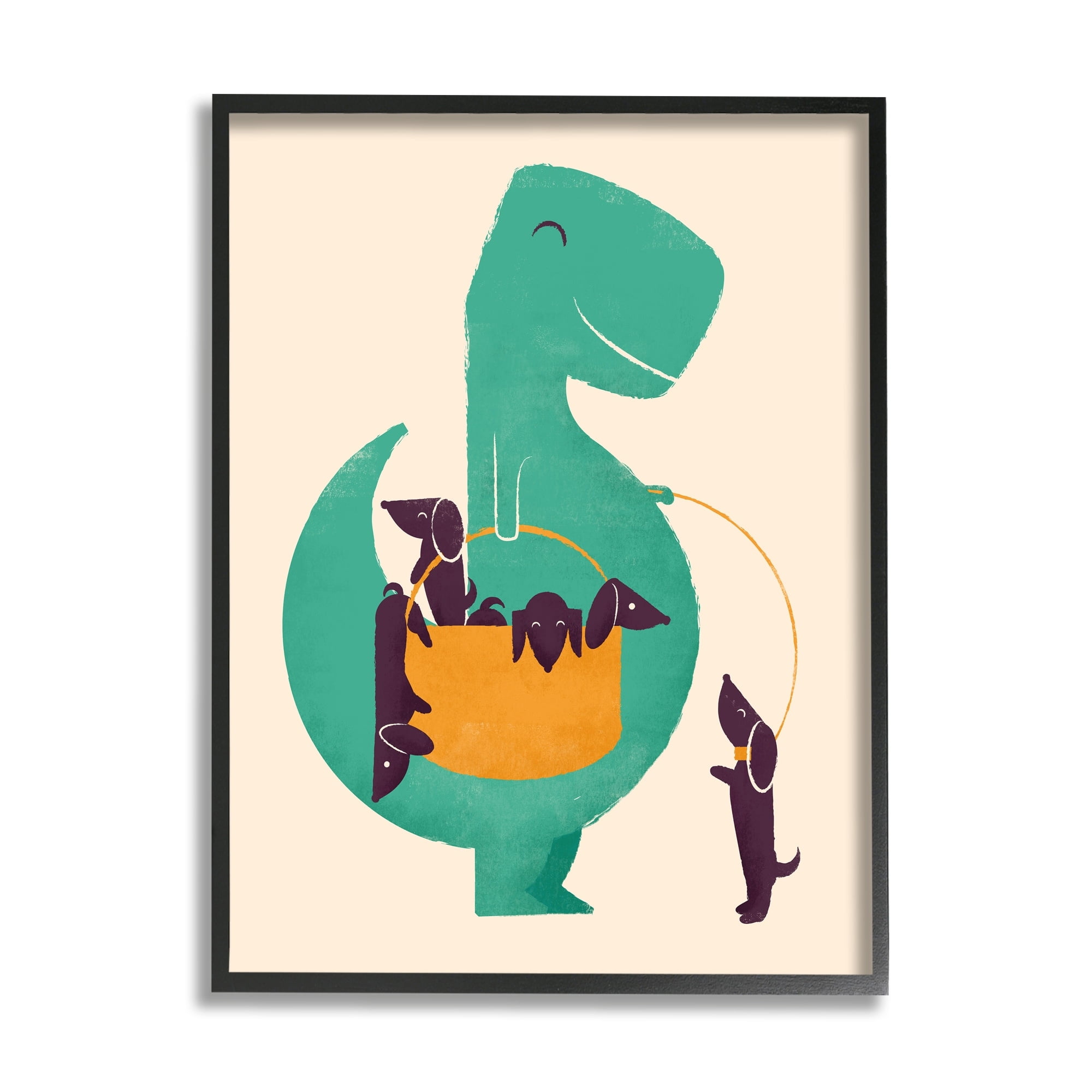 Stupell Industries Cartoon Dinosaur Dachshund Pet Dogs Puppies Basket Framed Wall Art, 16 x 20, Design by Jay Fleck
