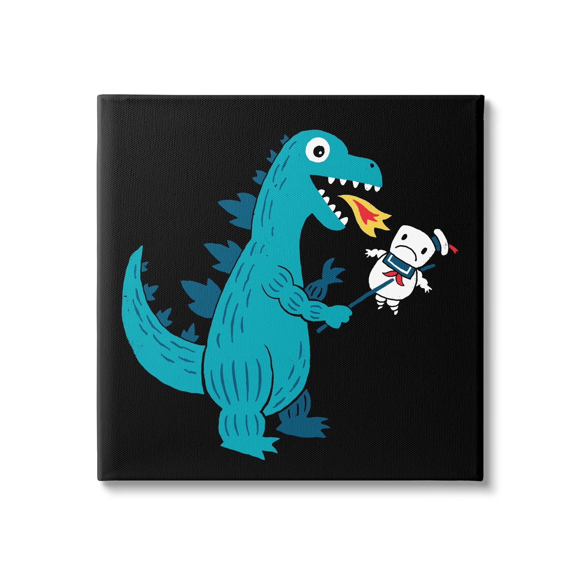 Stupell Industries Cartoon Dragon Breathing Fire Marshmallow Man Canvas Wall Art, 24 x 24, Design by Michael Buxton