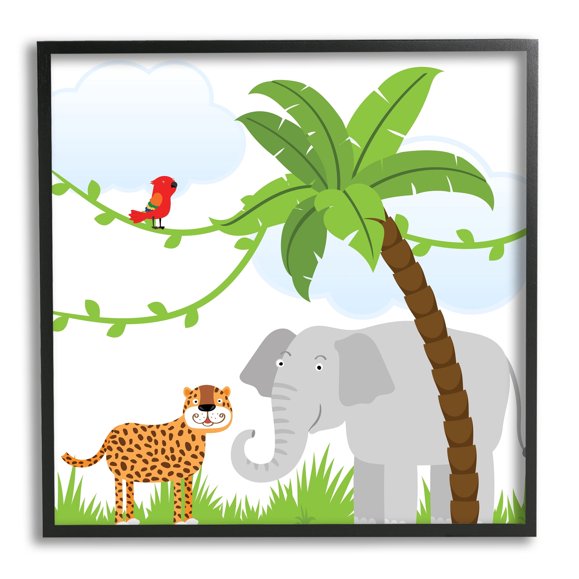 Stupell Industries Cartoon Jungle Animals Animals & Insects Painting Black Framed Art Print Wall Art, 17 x 17