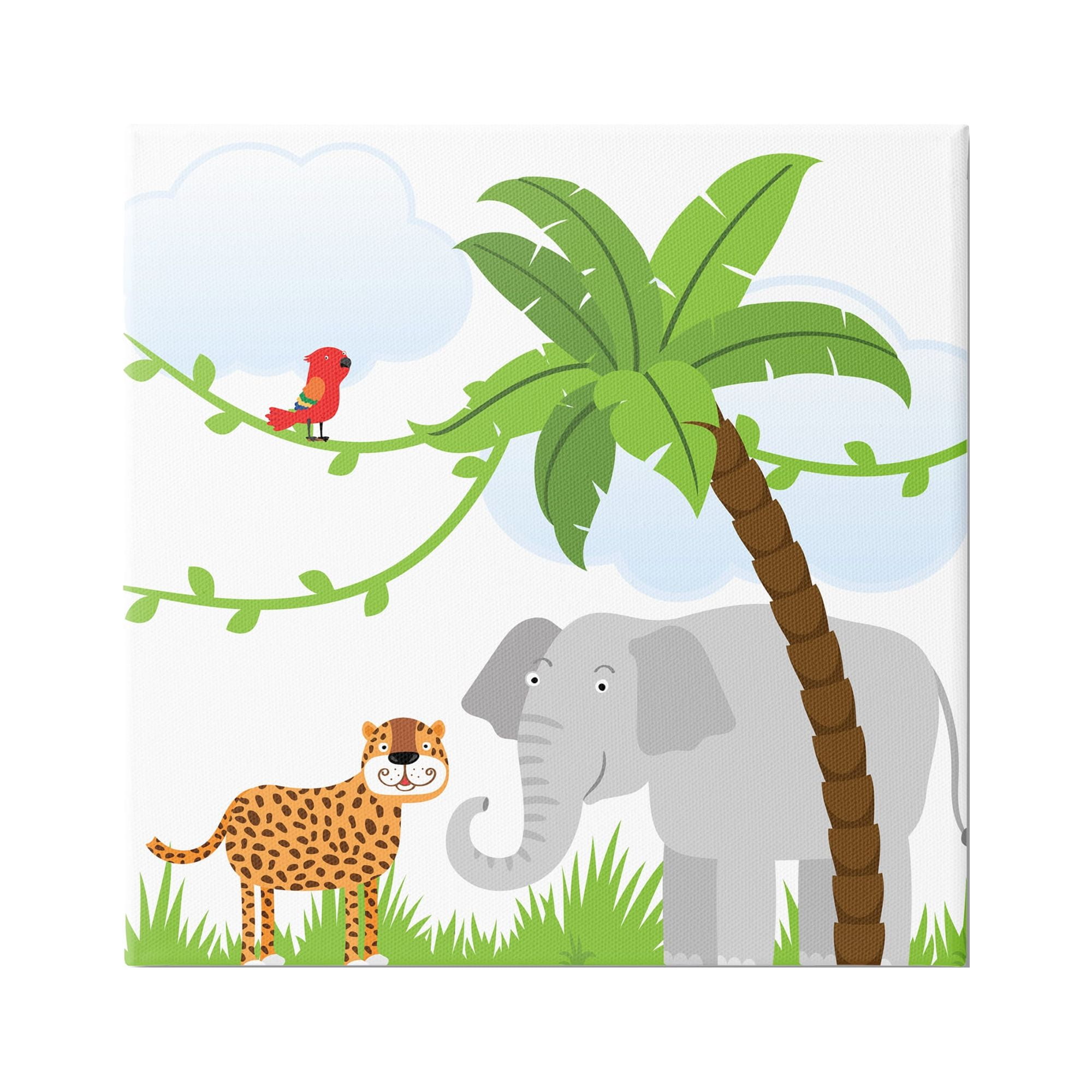 Stupell Industries Cartoon Jungle Animals Animals & Insects Painting Gallery Wrapped Canvas Art Print Wall Art, 17 x 17