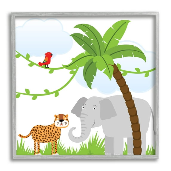 Stupell Industries Cartoon Jungle Animals Animals & Insects Painting Gray Framed Art Print Wall Art, 12 x 12