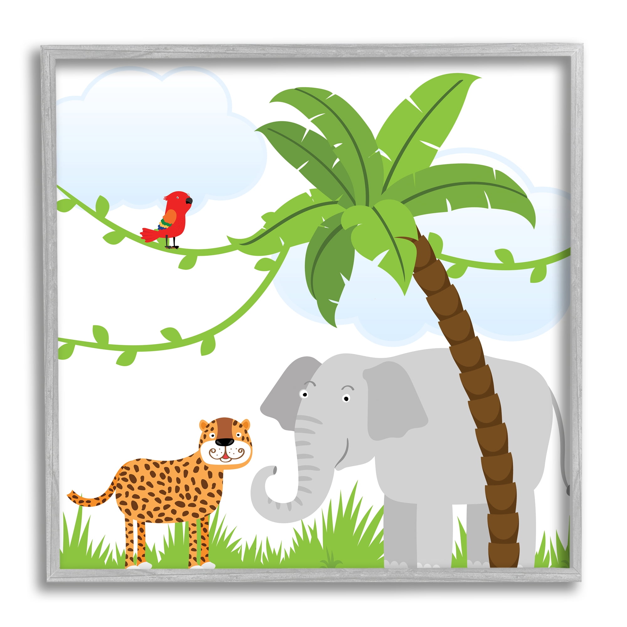 Stupell Industries Cartoon Jungle Animals Animals & Insects Painting Gray Framed Art Print Wall Art, 17 x 17