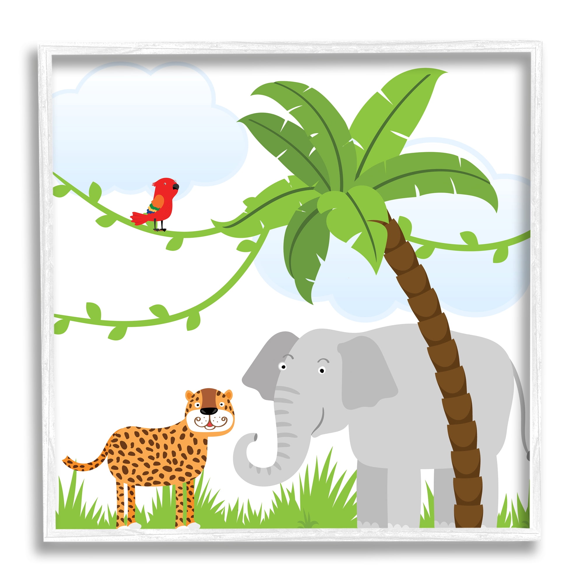 Stupell Industries Cartoon Jungle Animals Animals & Insects Painting White Framed Art Print Wall Art, 17 x 17