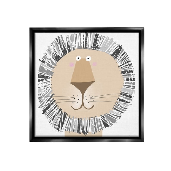 Stupell Industries Cartoon Lion Smile Animals & Insects Painting Black Floater Framed Canvas Art Print Wall Art, 25 x 25